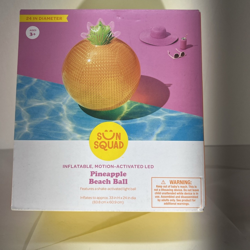 Sun Squad - Pineapple Light Up Beach Ball -‎ Motion activated LED - Brand New